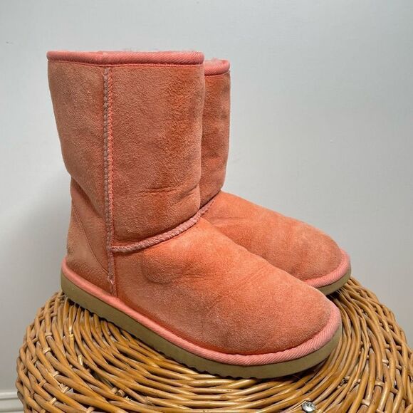 UGG Classic‎ Short 5825 Leather Sheepskin Lined Winter Boots Pink Coral Orange 7 - Picture 9 of 9